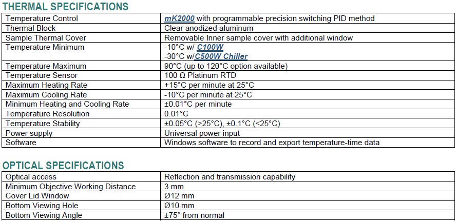 Instec_TS102Si_Thermoelectric_Stage_Specifications